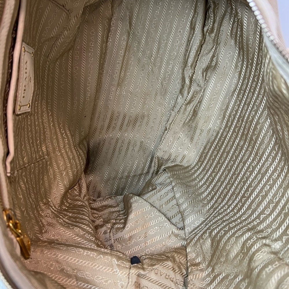 💯 Authentic Prada Beige/Brown Jacquard Logo Canvas and Leather Bow Top handle - Picture 3 of 16